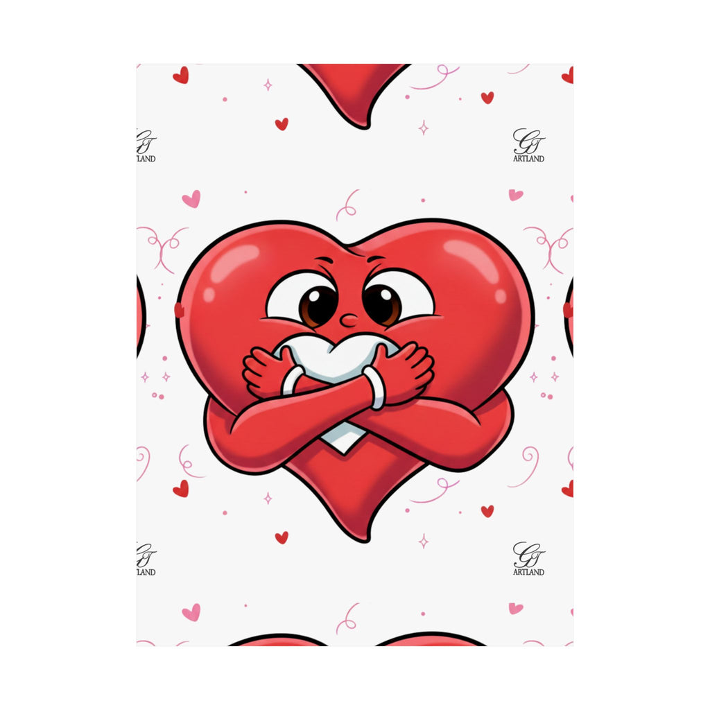 Valentine Hug Heart Matte Poster — Cute Cartoon Heart Embrace Wall Art by GT Artland