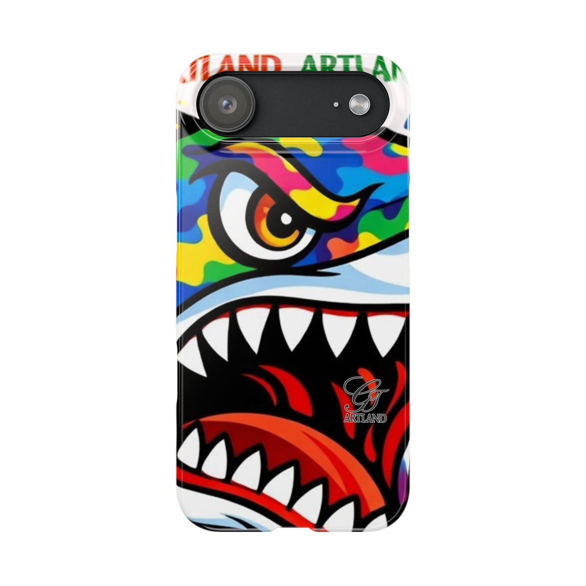 Colorful Designer Shark Face Slim Phone Case | Bold Shark Bite Graphic by GT Artland
