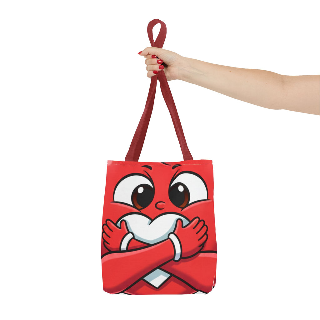 Red Heart Hug Cartoon Tote | Cute Emoticon Love Illustration by GT Artland