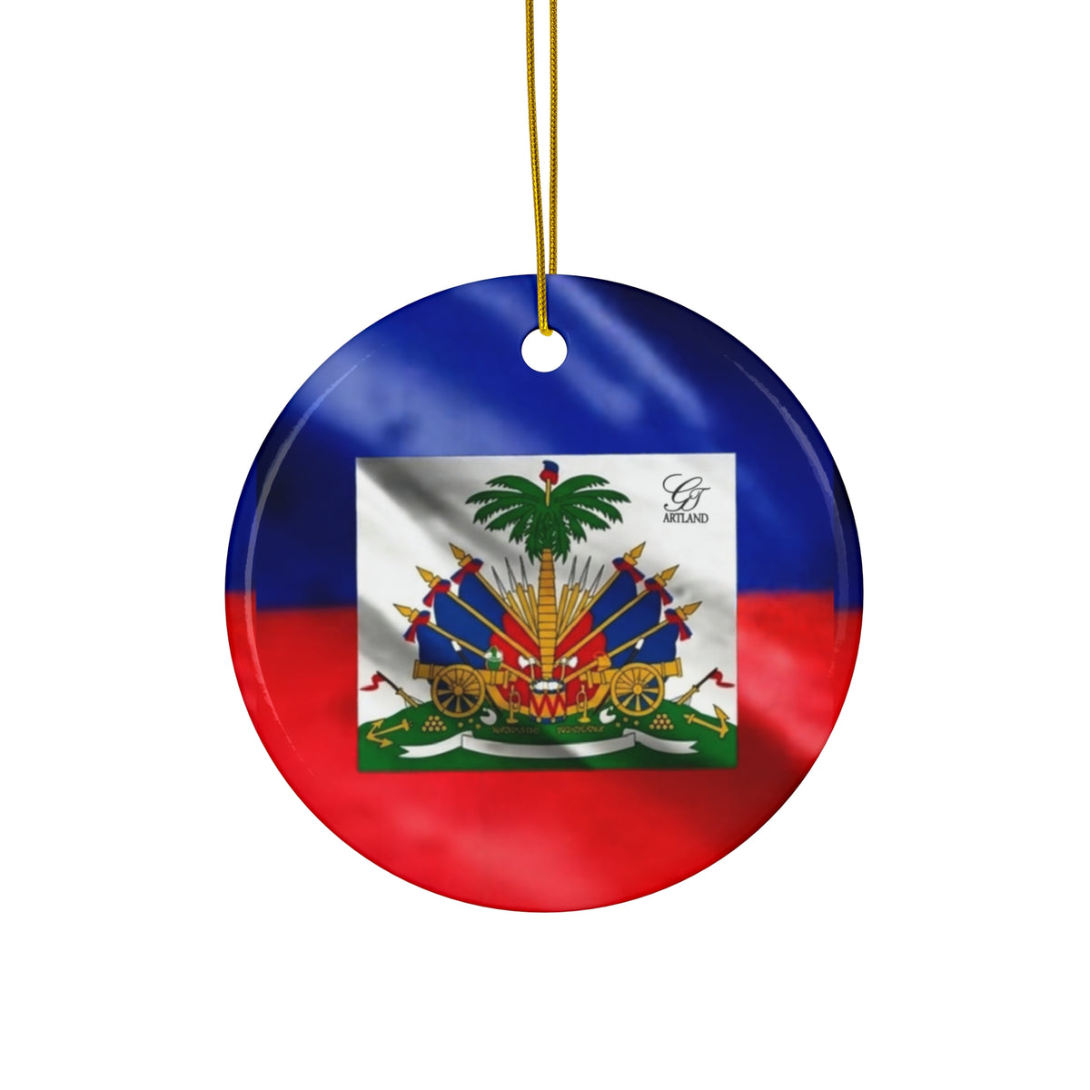 Haiti Flag Ceramic Ornament Round Holiday Tree Decoration by GT Artland