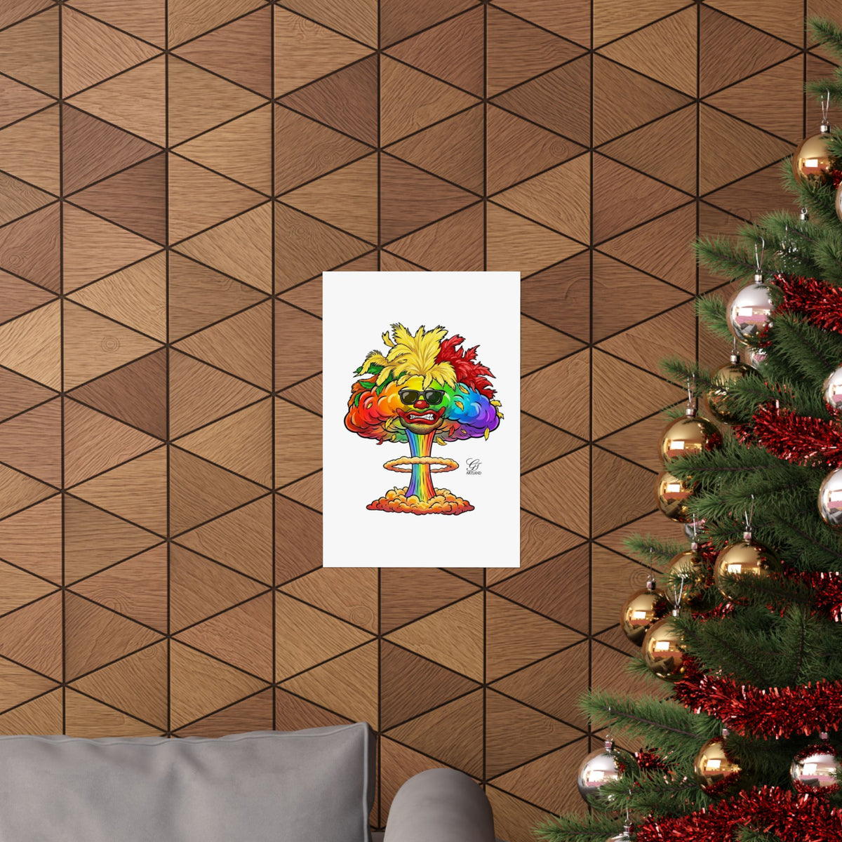 Rainbow Clown Mushroom Cloud Poster | Matte Vertical Art Print by GT Artland