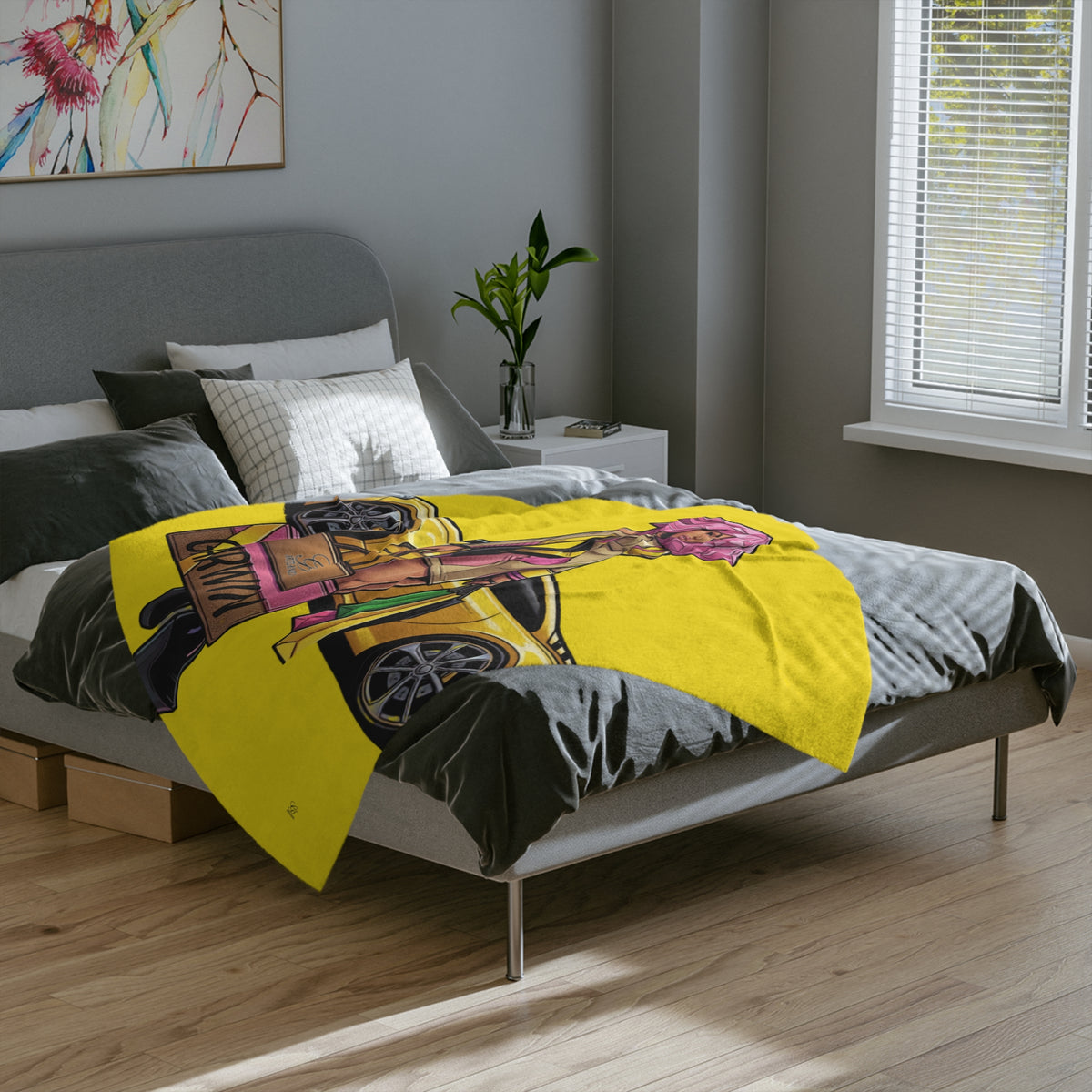 Pink Hair Vixen Fashion Queen Velveteen  Yellow Blanket | Trail Running Design by GT Artland
