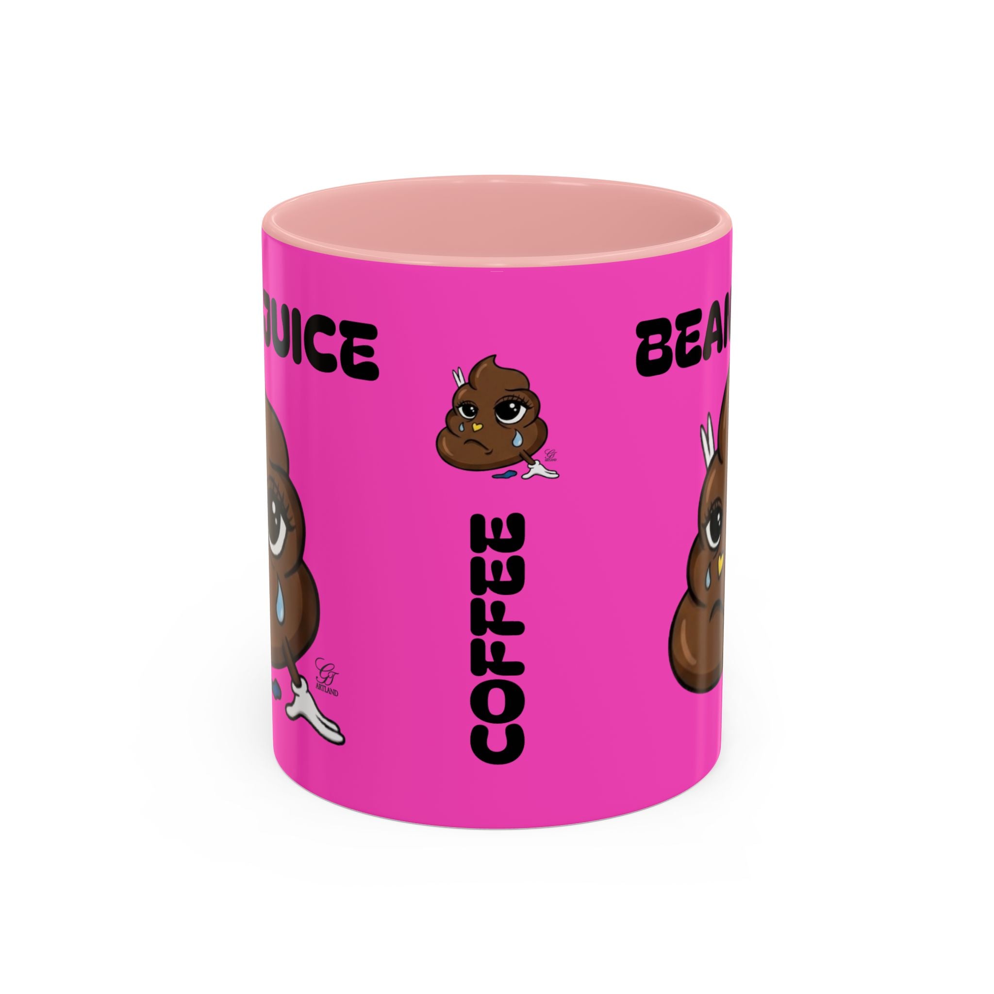 Bean Juice Coffee Mug — Funny Pink Accent Mug with Cute Poop Emoji Design (11/15oz) by GT Artland