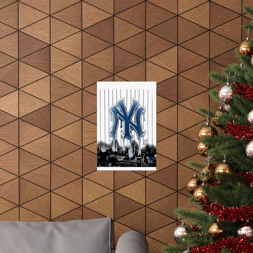 Dripping NY Logo Matte Vertical Poster | Baseball Pinstripe Art by GT Artland