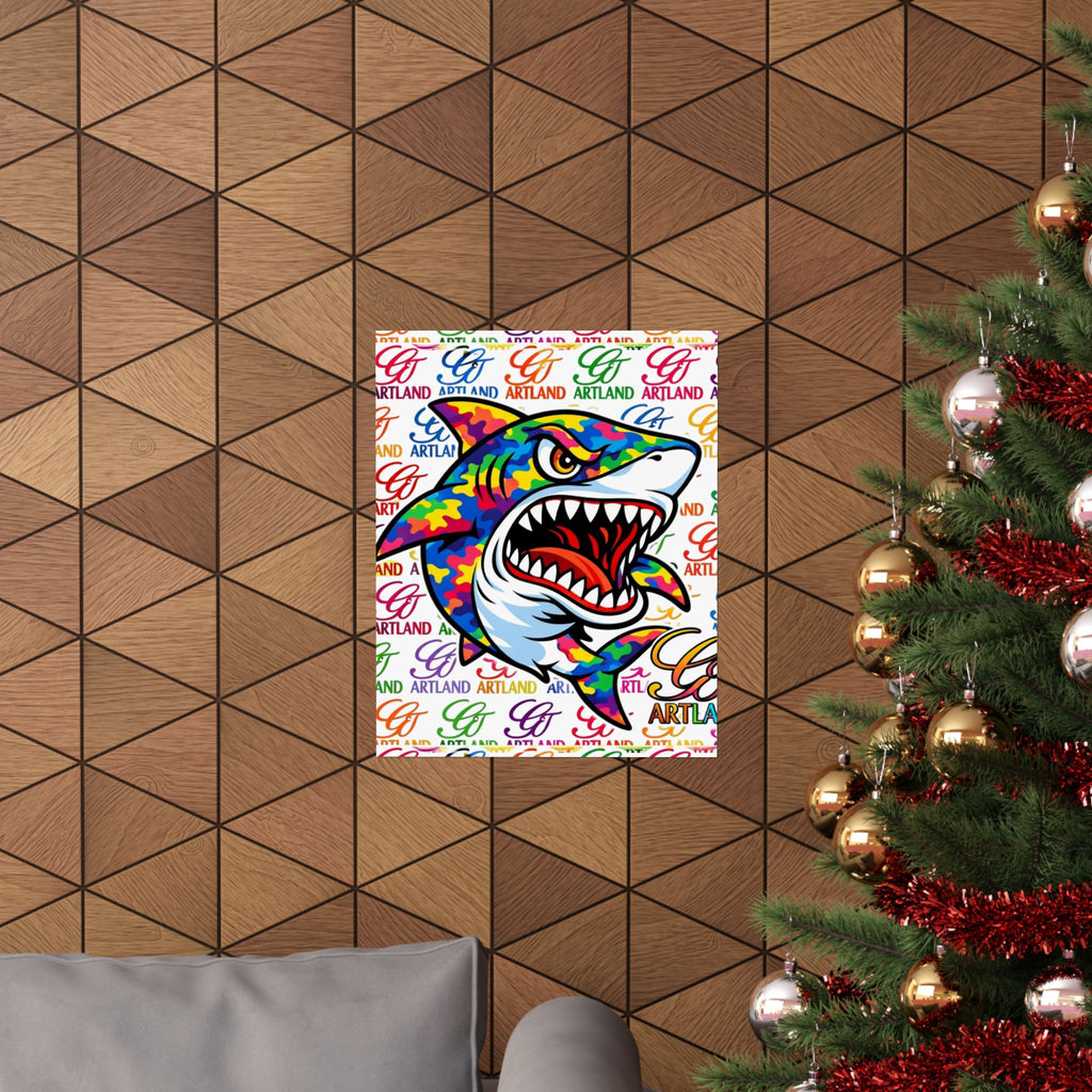 Colorful Rainbow Killa Shark Matte Poster – Bold Ocean Wall Art by GT Artland