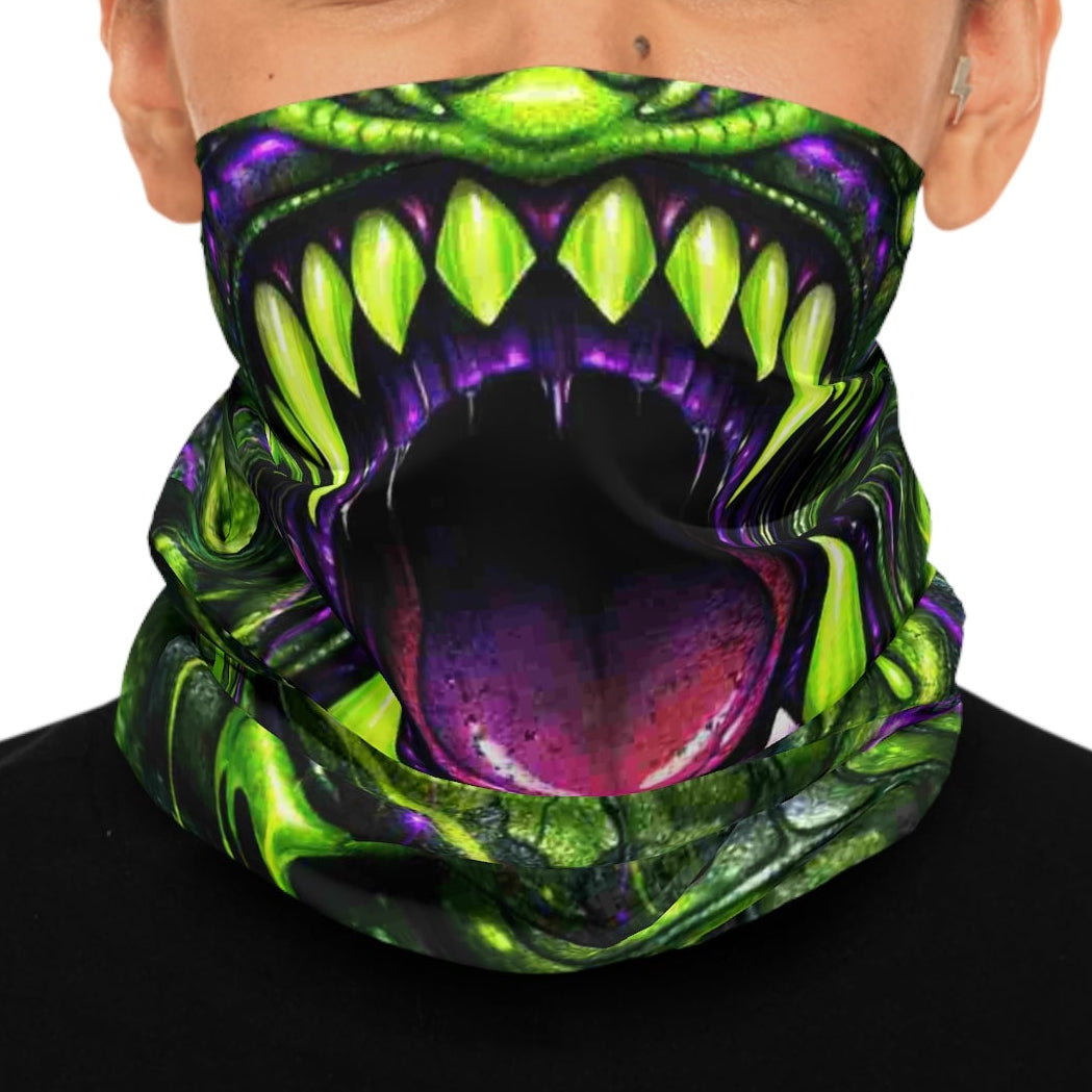 Toxic Monster Mouth neck gaiter | Green Slime Creature Face, Dripping Teeth by GT Artland