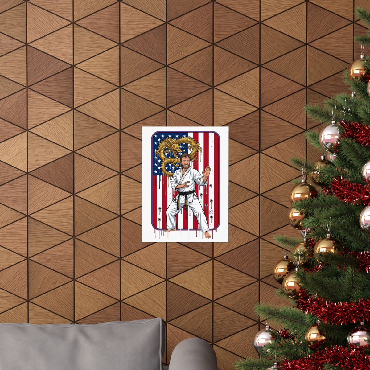 American Flag Karate Chuck Norris Master Poster | Dragon Martial Arts Matte Vertical Print by GT Artland