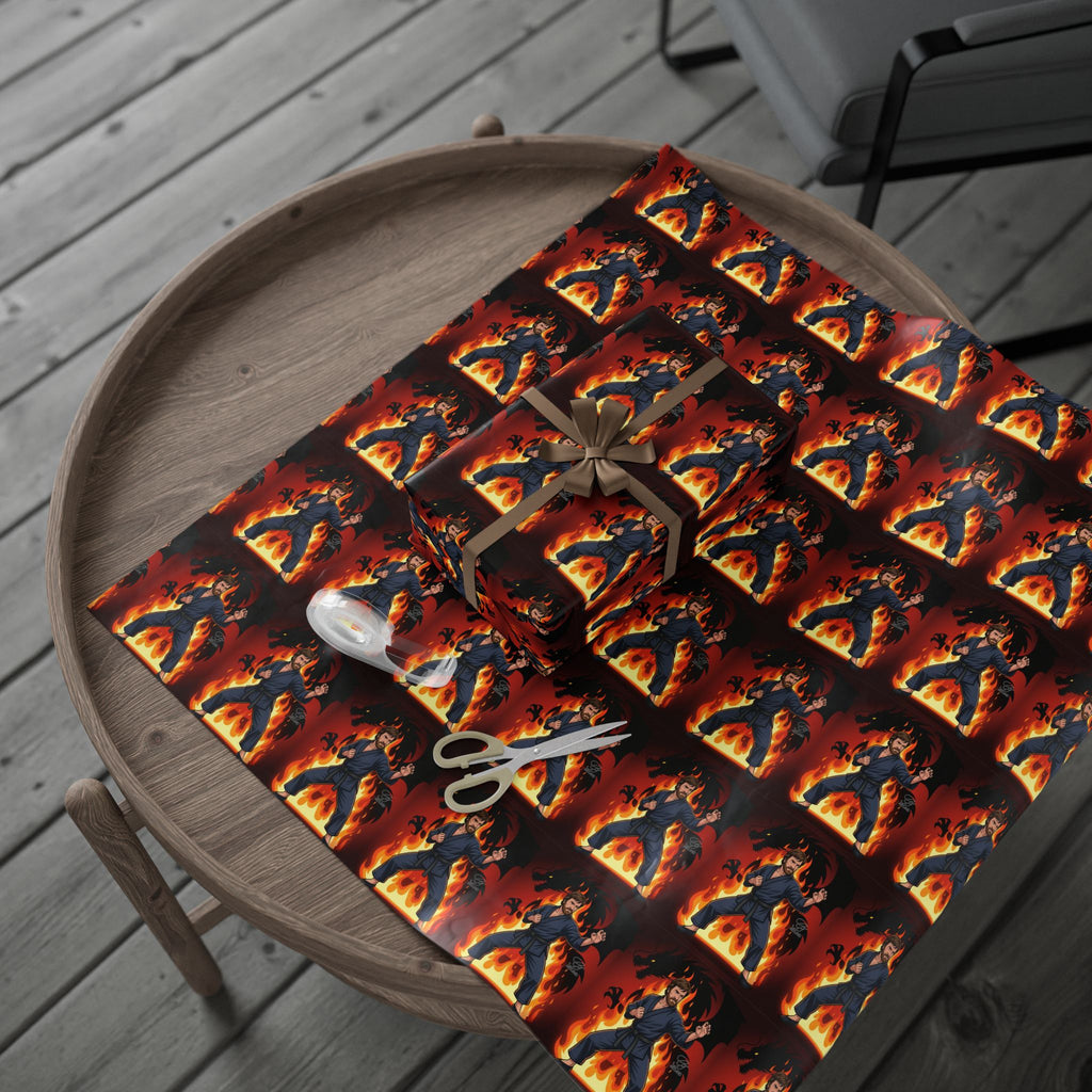 Flaming Chuck Norris Wrapping Papers | Karate Gift Wrap by GT Artland