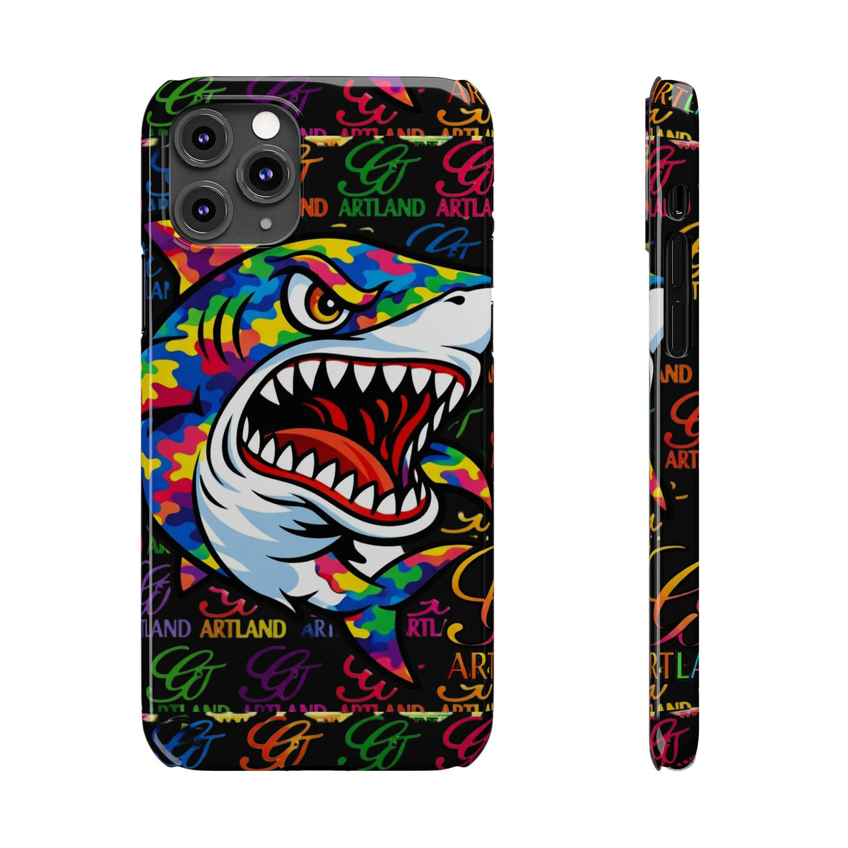Colorful Shark GT Illustration Slim Phone Case | Neon Graffiti Pattern by GT Artland