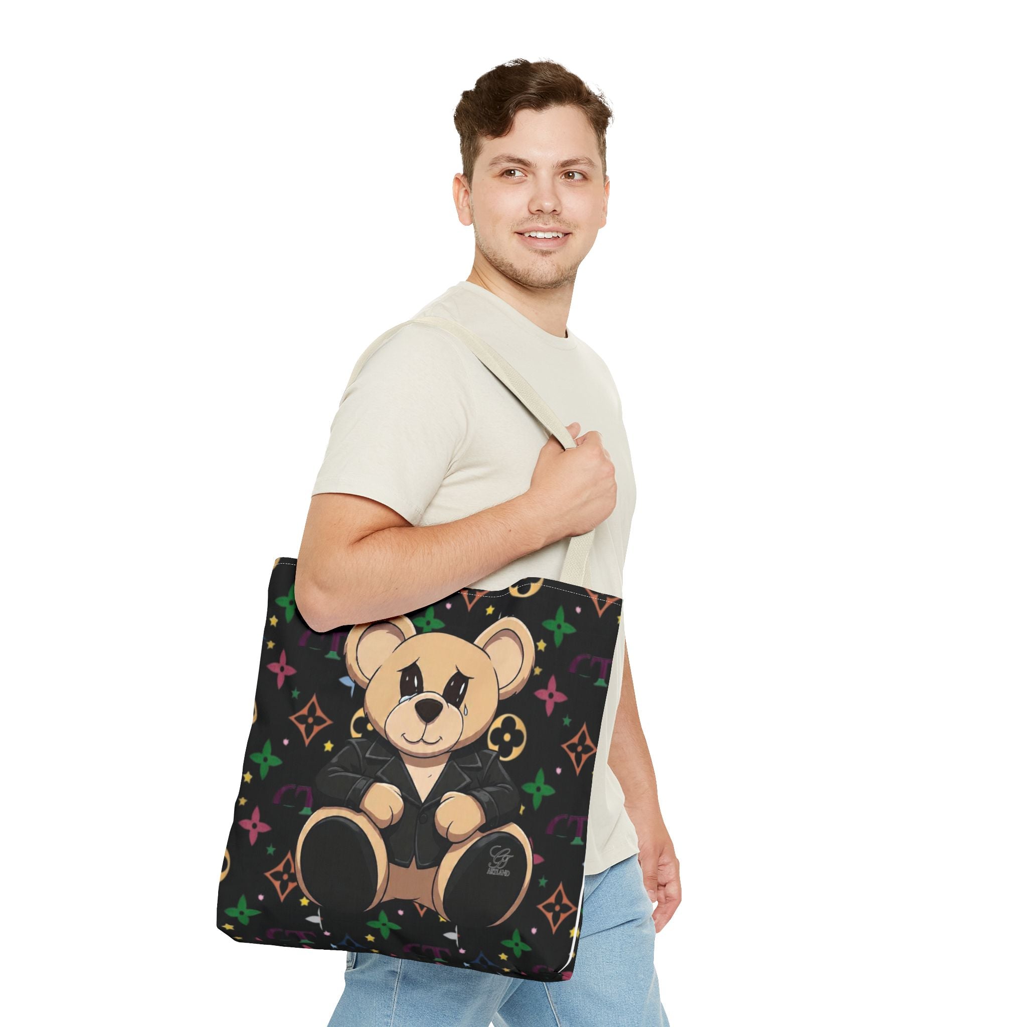 Elite Black Urban Designer Teddy Bear Monogram Tote Bag by GT Artland