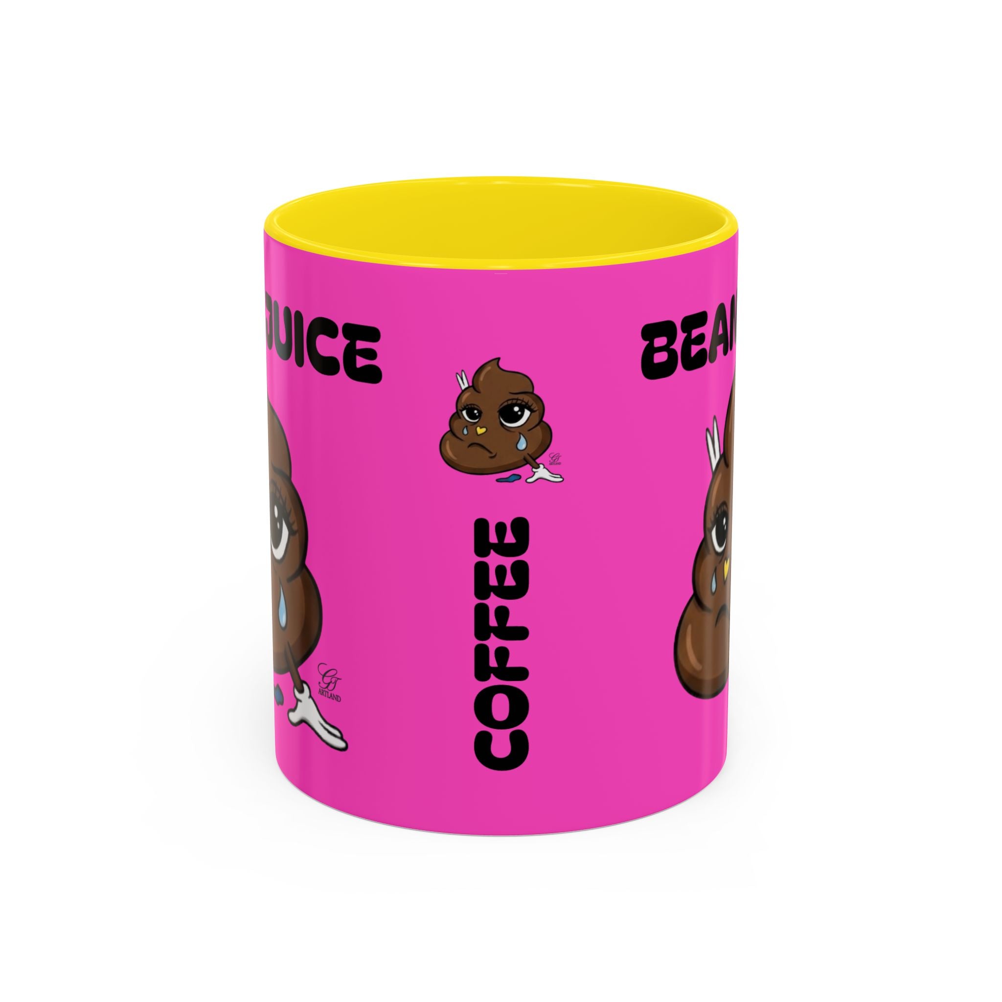 Bean Juice Coffee Mug — Funny Pink Accent Mug with Cute Poop Emoji Design (11/15oz) by GT Artland