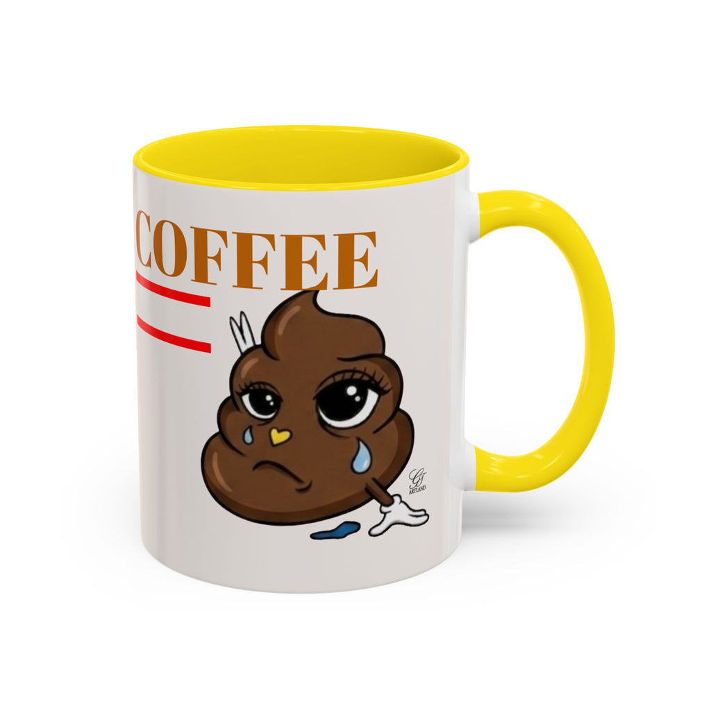 Coffee Mug — Sad Coffee Poop Emoji Designer Toon Accent Mug (11/15oz) by GT Artland