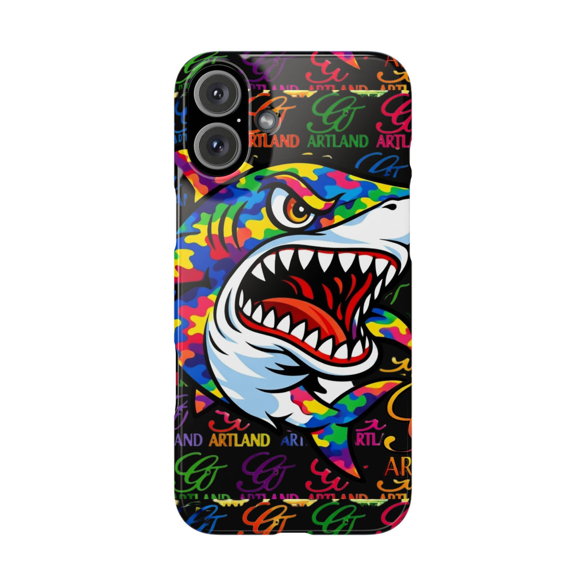 Colorful Shark GT Illustration Slim Phone Case | Neon Graffiti Pattern by GT Artland