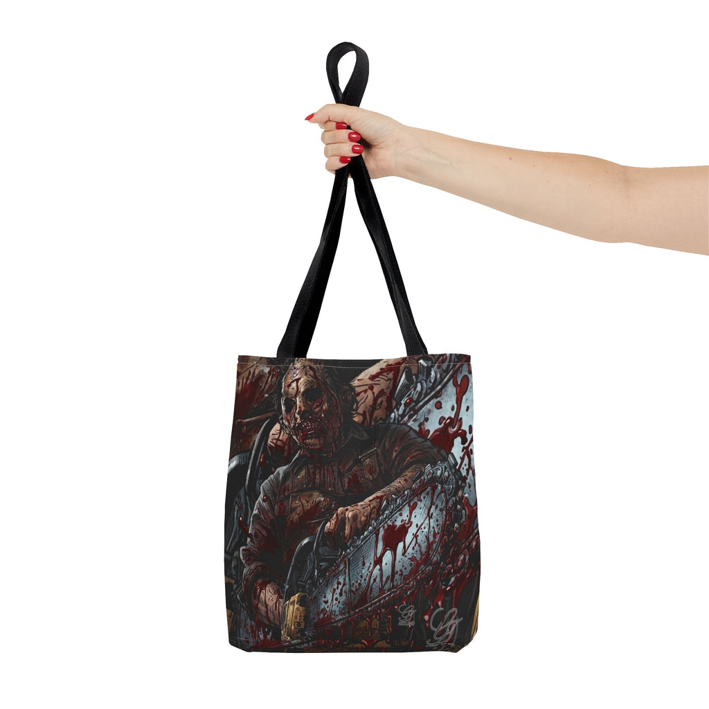 Bloody Zombie Chainsaw Tote Bag | Horror Thriller by GT Artland