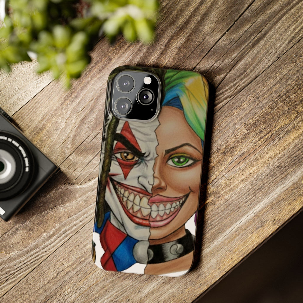 Crazy Couple Clown and Girl Half and Half 2 Faced Illustration Slim Phone Case | by GT Artland