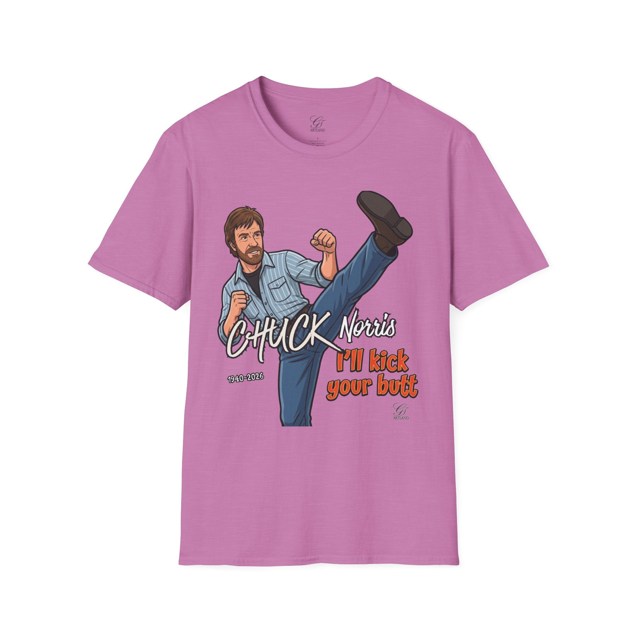Chuck Norris Kick Illustration T-Shirt | I'll Kick Your Butt text by GT Artland