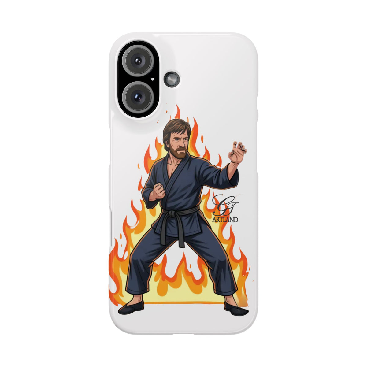 Karate Master Chuck Norris Illustration Slim Phone Case | Martial Arts Flames by GT Artland