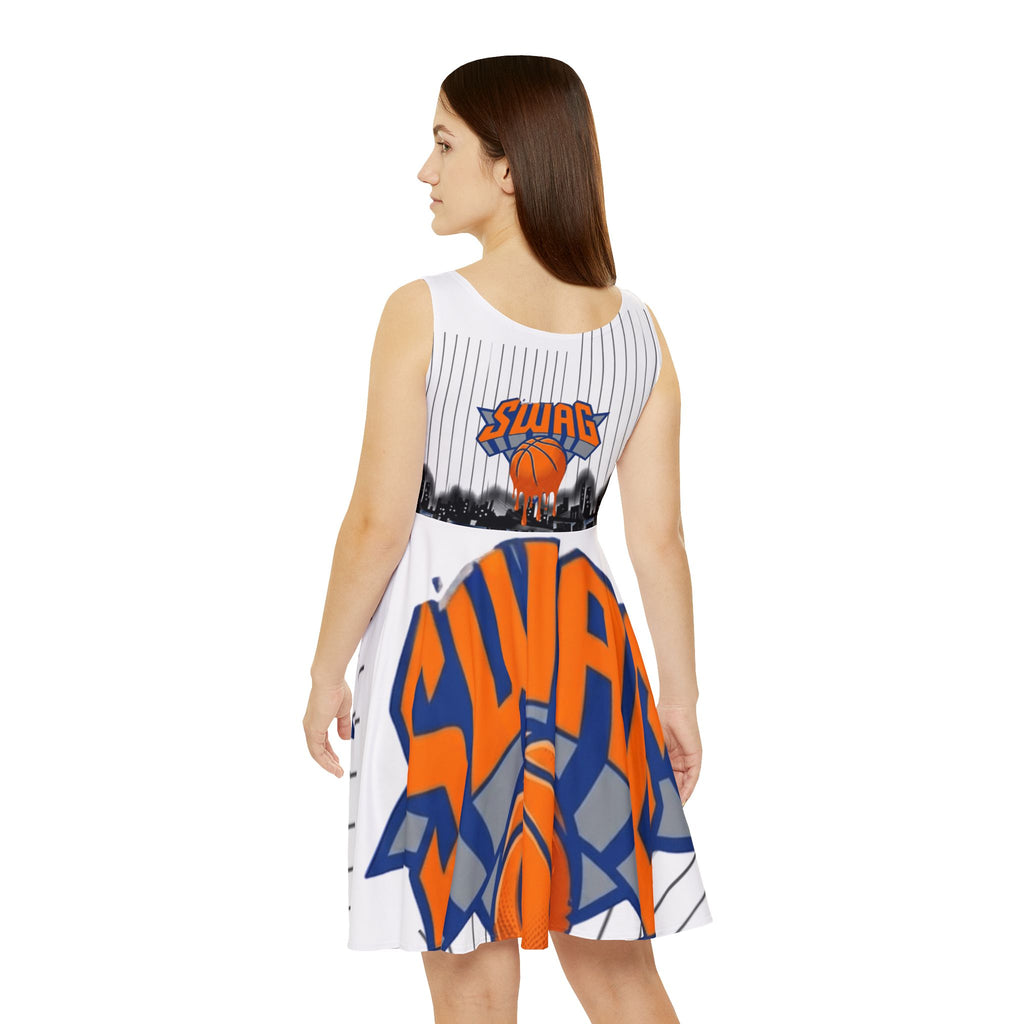 SWAG Basketball Graphic Skater Dress | Orange Blue Streetwear Print by GT Artland