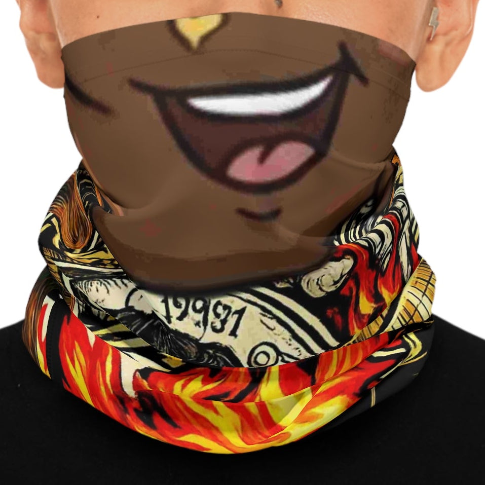 Flaming Coin Crest lightweight neck gaiter | Tiger Fur Pattern by GT Artland