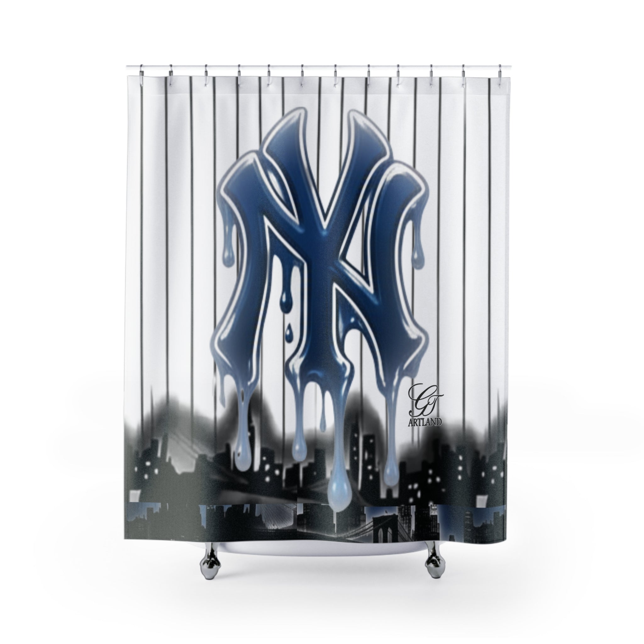NY Yank Drip Designer Airbrush Graffiti NY Logo Shower Curtain | Urban Skyline by GT Artland
