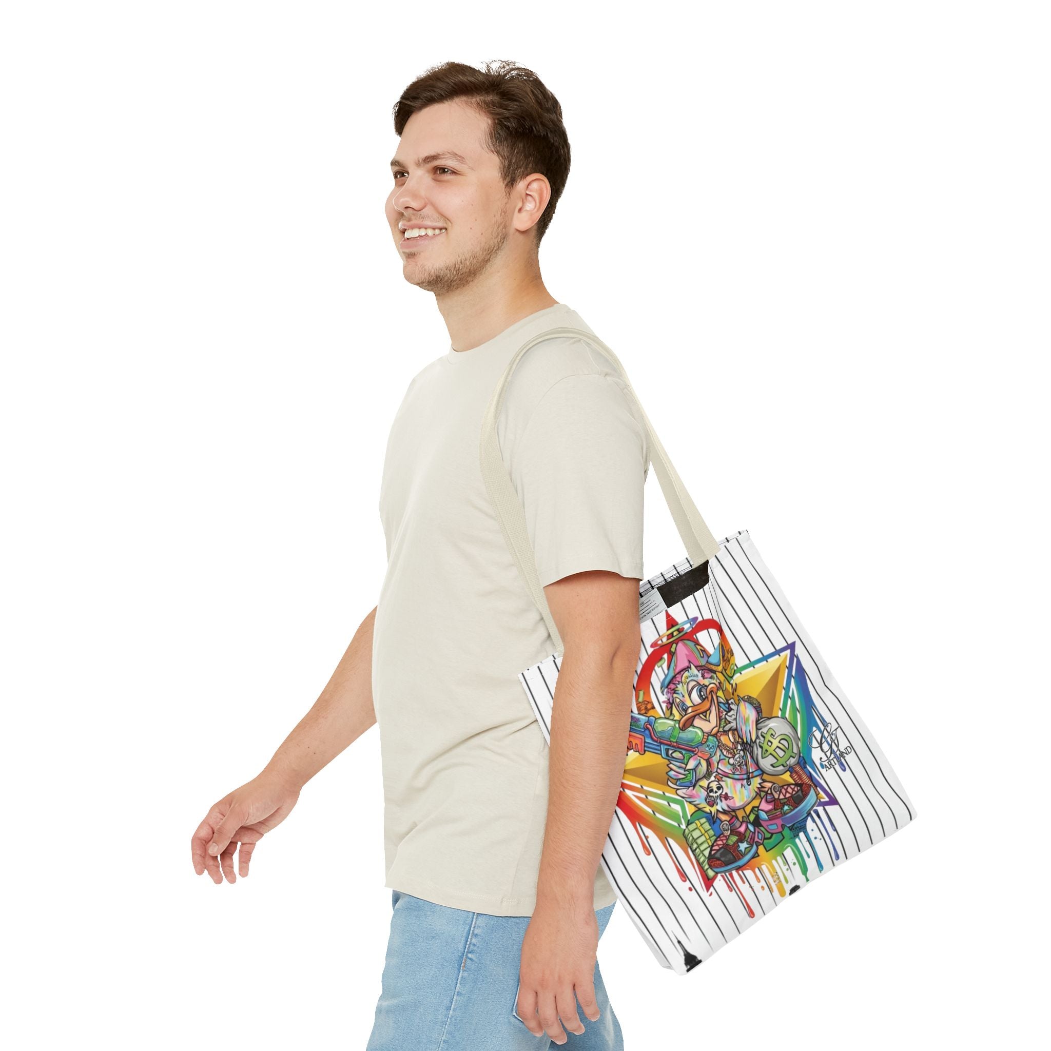 Graffiti Duck Urban Colorful Drip Tote Bag — Colorful Street Art by GT Artland