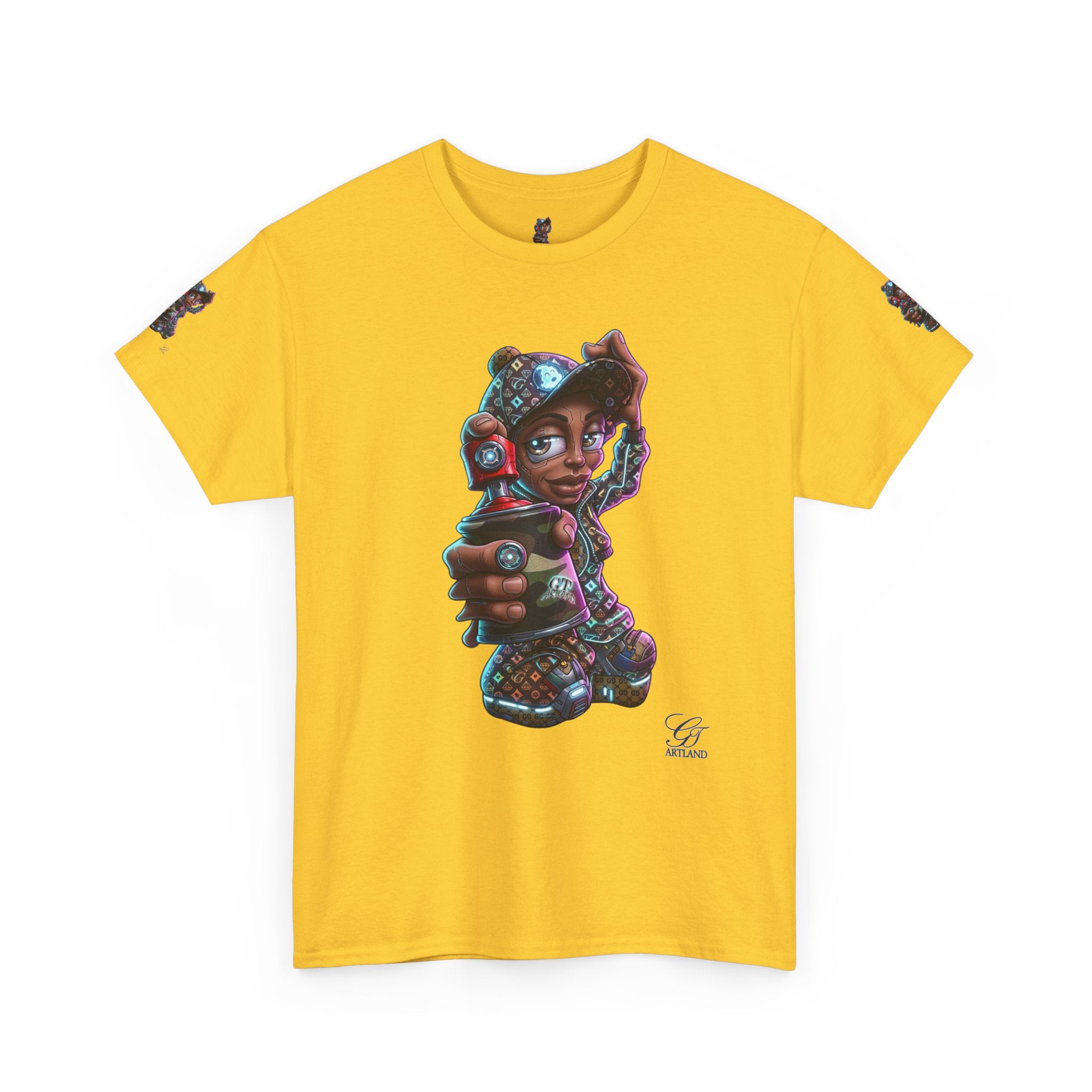 Ebony Futuristic Urban Spray Can Kid Gamer Tee - Cute Streetwear Graphic T-Shirt by GT Artland