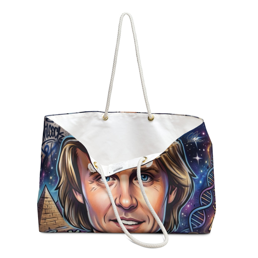 David Wilcock Designer Airbrush Portrait Weekender Bag | Illustrated Face, Bold Name Typography by GT Artland