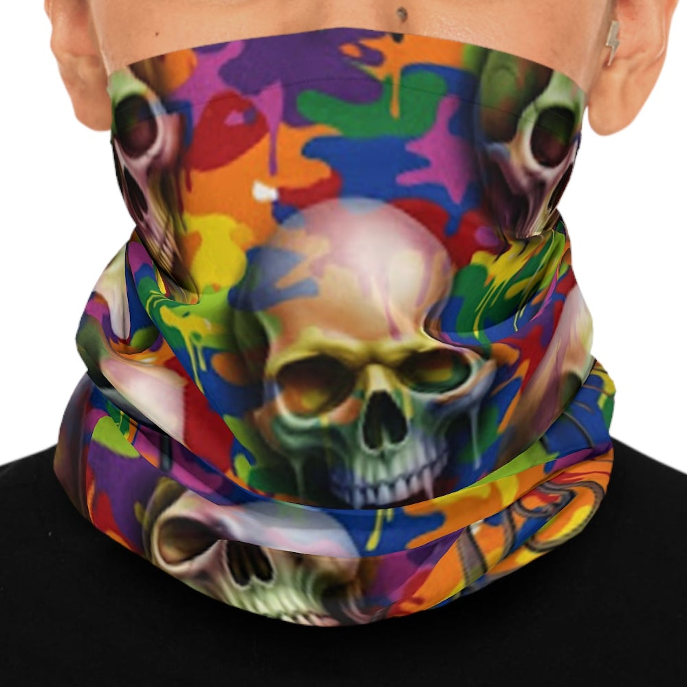 Rainbow Camo Drip Designer Skull Neck Gaiter by GT Artland