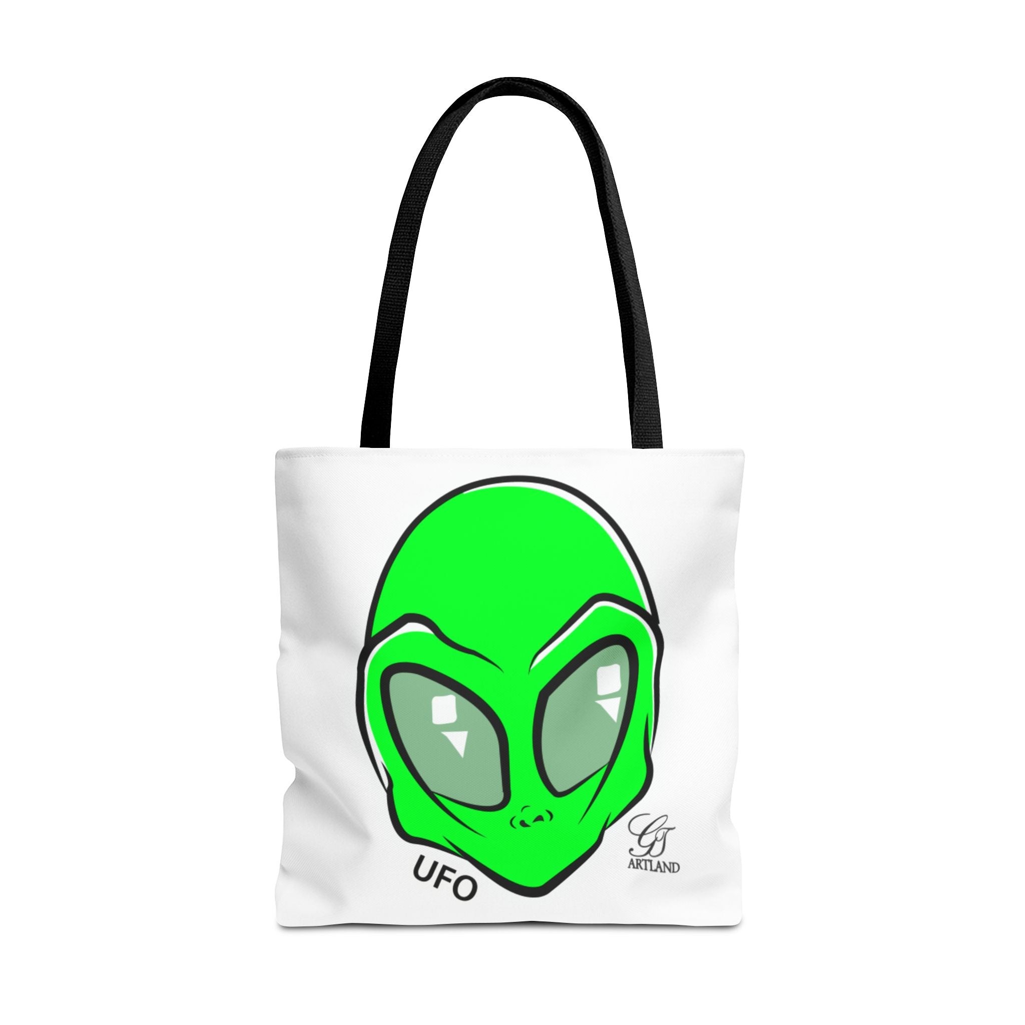 Alien UFO Tote Bag — Green Extraterrestrial Graphic Beach & Market Bag by GT Artland