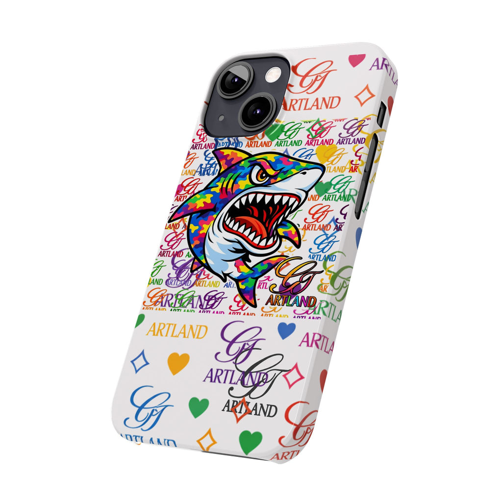 Colorful Designer Shark GT Illustration Slim Phone Case | Rainbow Logo Pattern by GT Artland