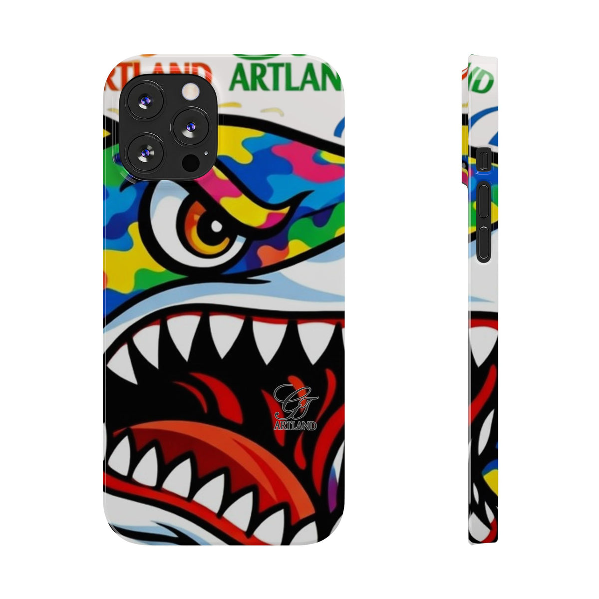 Colorful Designer Shark Face Slim Phone Case | Bold Shark Bite Graphic by GT Artland