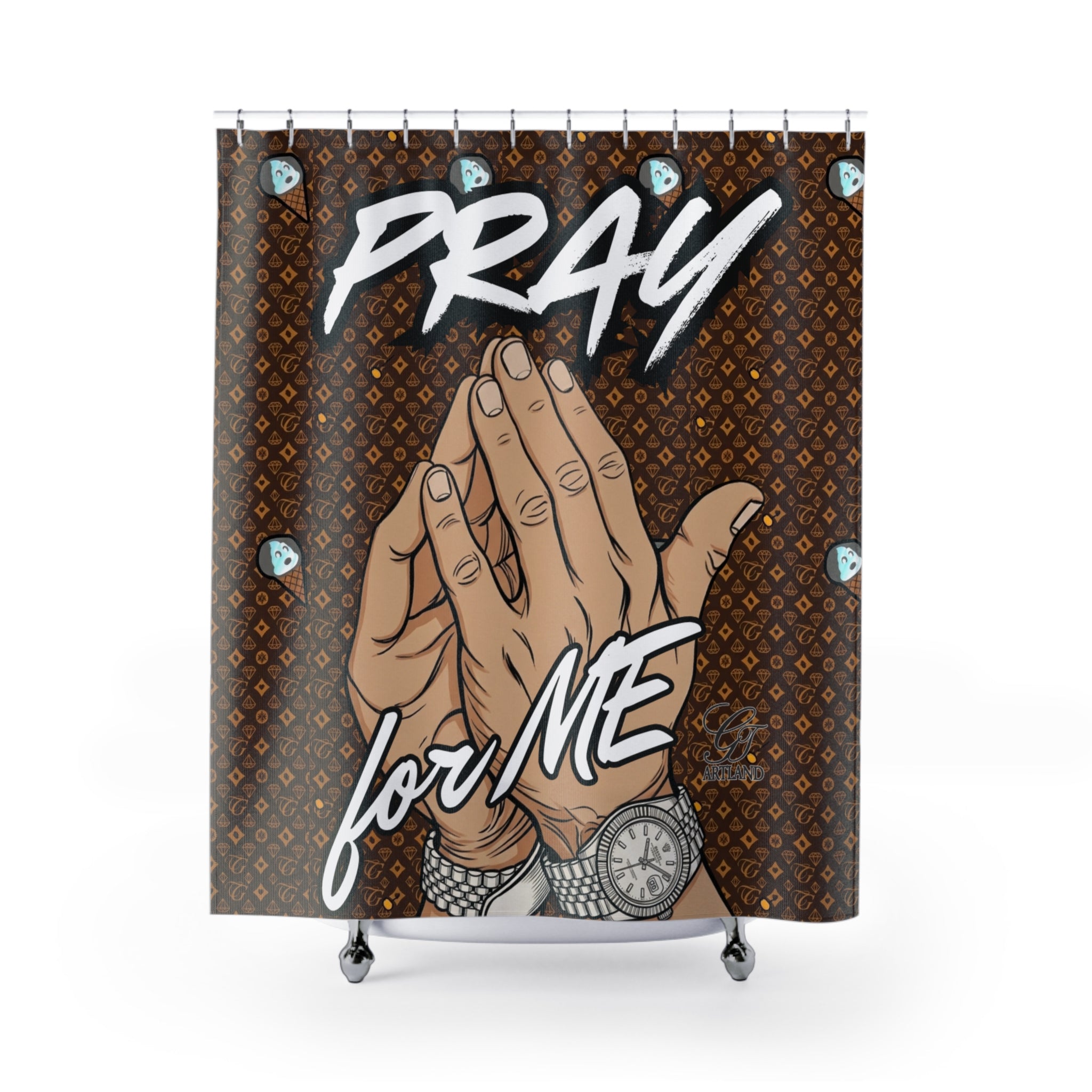 Copy of Pray for Me Shower Curtain | Praying Hands Religious Bathroom Decor by GT Artland