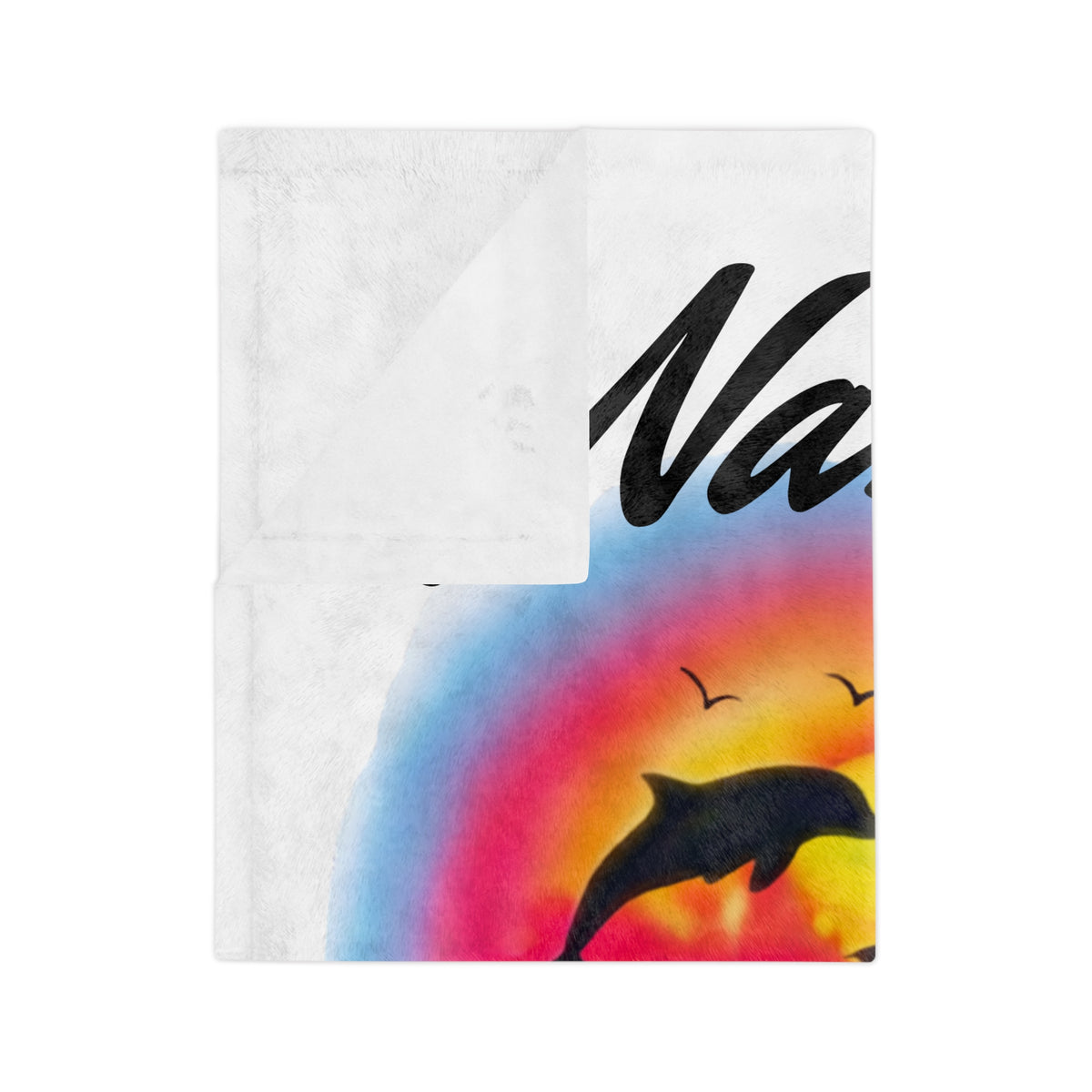 Airbrush Sunset Dolphins Velveteen Microfiber Blanket | Tropical Hibiscus Ocean Scene by GT Artland