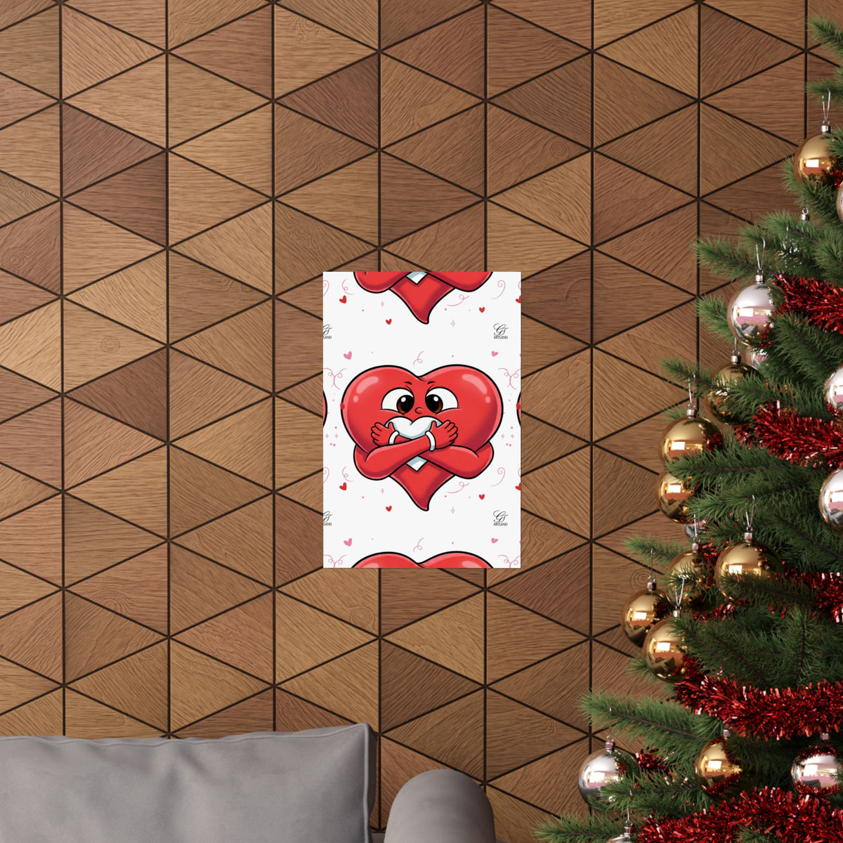 Valentine Hug Heart Matte Poster — Cute Cartoon Heart Embrace Wall Art by GT Artland