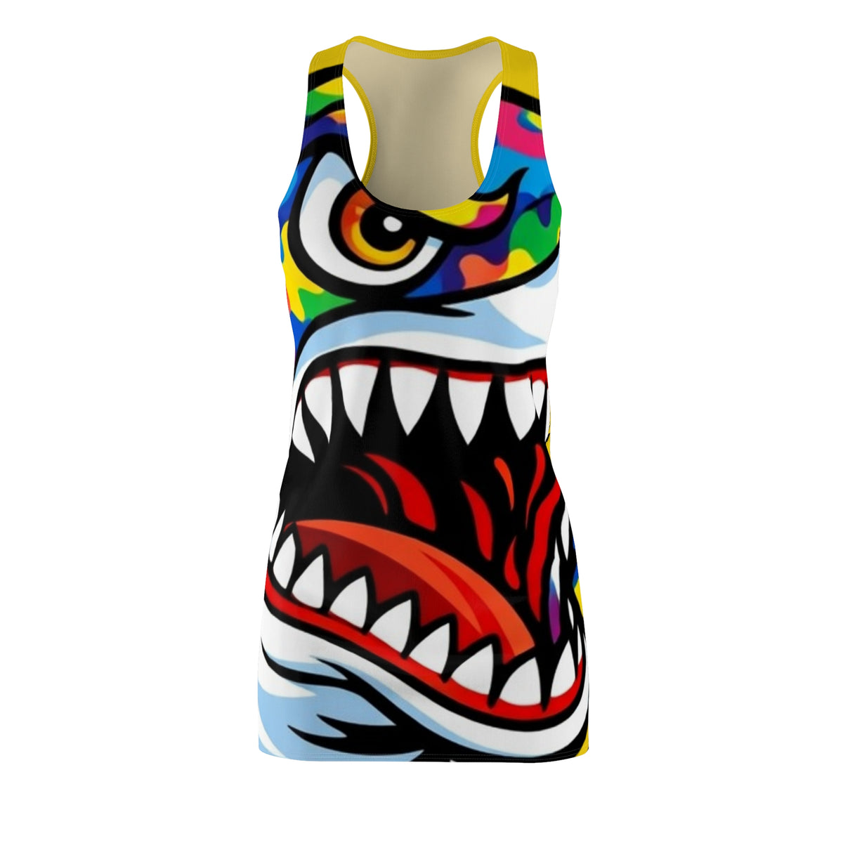 Colorful Shark Face Racerback Dress | All-Over Print