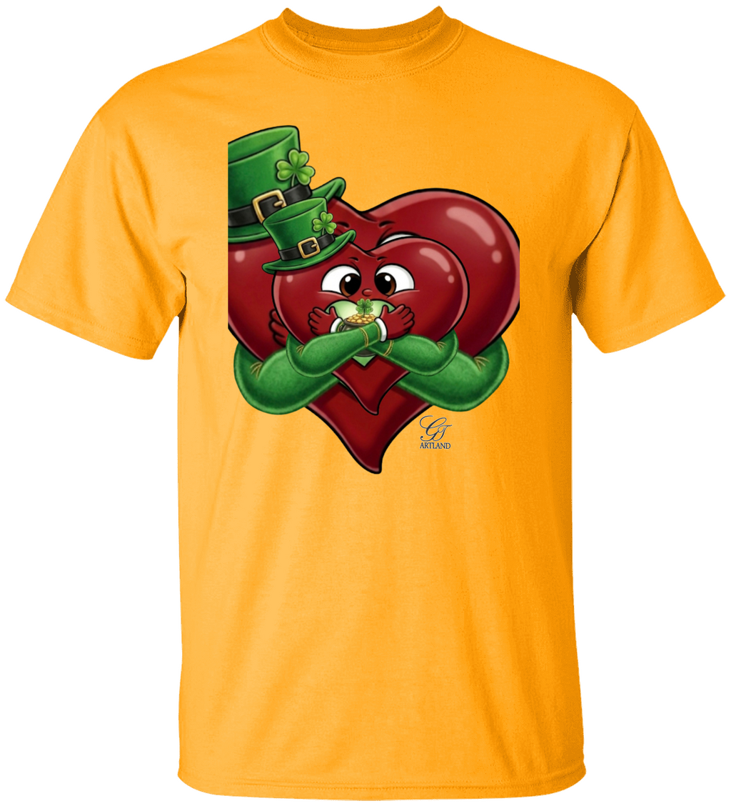 Leprechaun Lovey Heart holding Pot of Gold Lucky Edition Unisex Heavy Cotton Tee by GT Artland