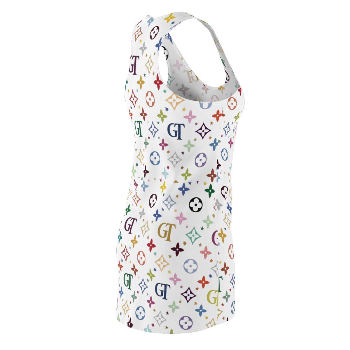 Women's Racerback Dress with Colorful Monogram-Inspired Print by GT Artland