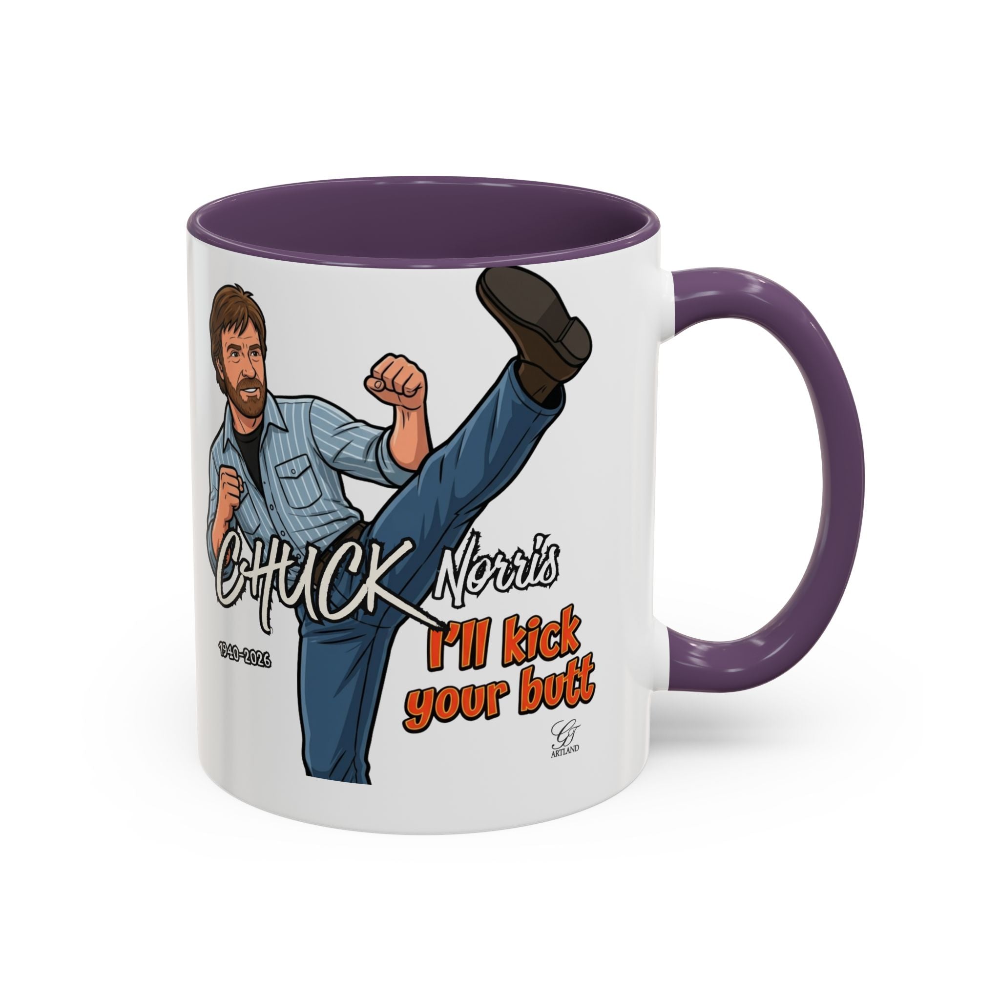 Martial Arts Chuck Norris Kick Butt Humor Character Mug | Accent Coffee Mug by GT Artland