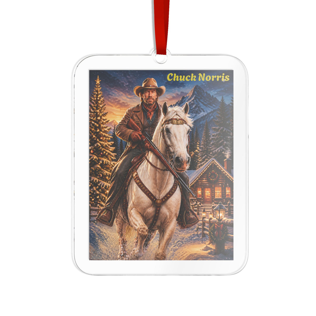 Chuck Norris Christmas Cowboy Acrylic Ornament