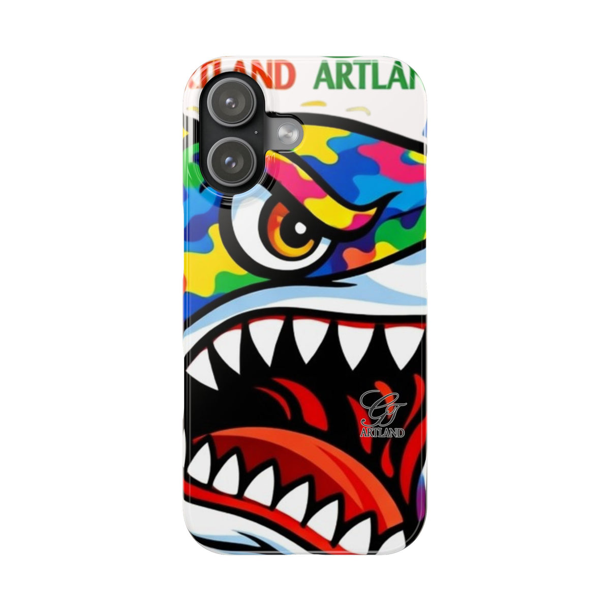 Colorful Designer Shark Face Slim Phone Case | Bold Shark Bite Graphic by GT Artland