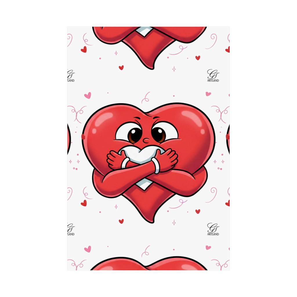 Valentine Hug Heart Matte Poster — Cute Cartoon Heart Embrace Wall Art by GT Artland