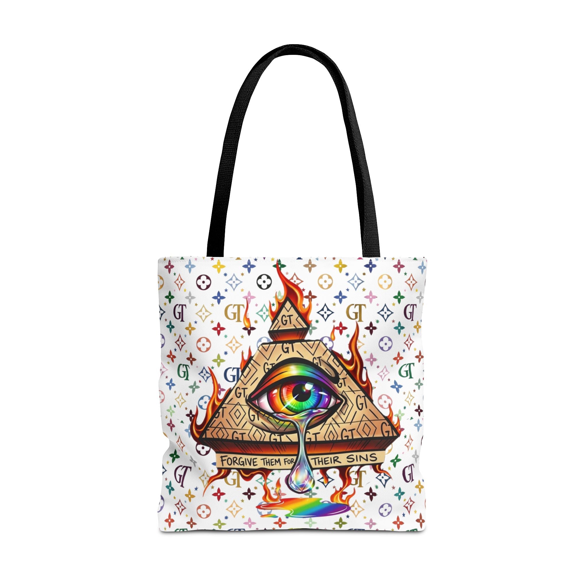 All-Seeing Eye Rainbow Pyramid Tote Bag — Forgive Them For Their Sins by GT Artland