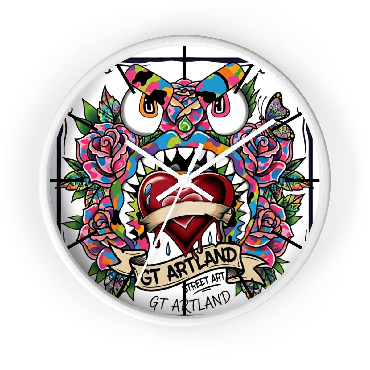 Colorful Tattoo Heart Monster Wall Clock by GT Artland