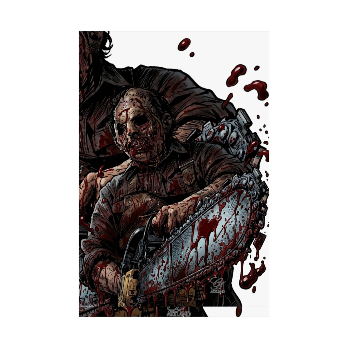 Leatherface Chainsaw Poster Matte Vertical | Horror Movie Art, Bloody Slasher Print by GT Artland
