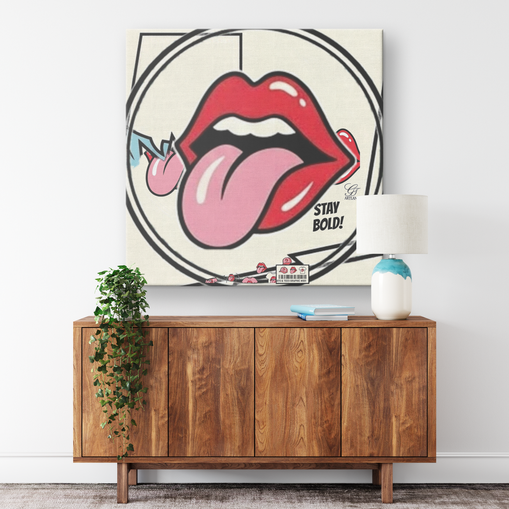 Red Kissy Lips Lipstick Licky Lucky Designer Canvas Wrap by GT Artland