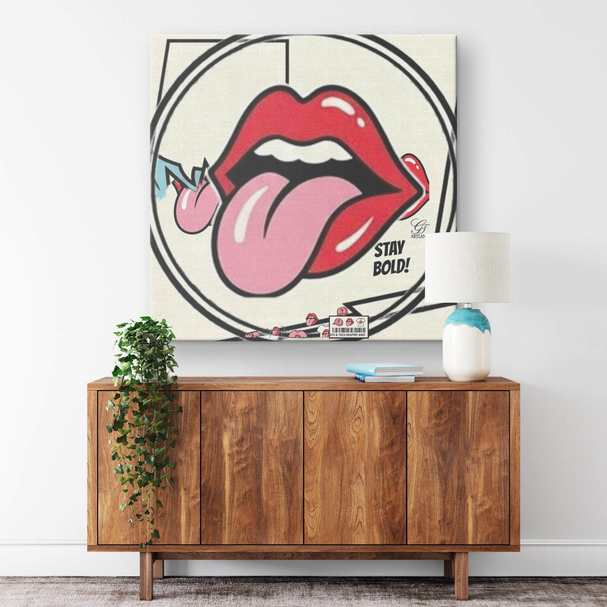 Red Kissy Lips Lipstick Licky Lucky Designer Canvas Wrap by GT Artland