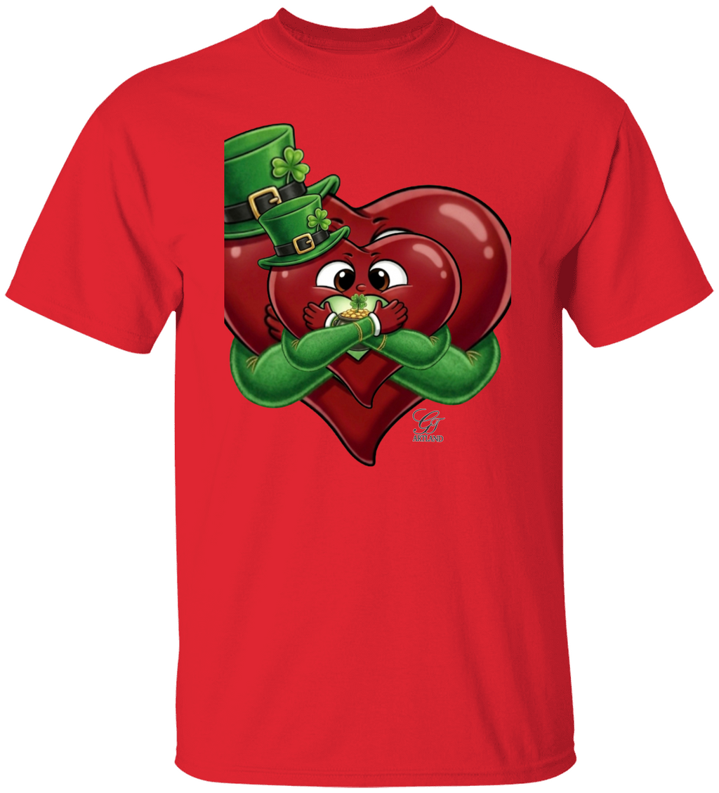 Leprechaun Lovey Heart holding Pot of Gold Lucky Edition Unisex Heavy Cotton Tee by GT Artland