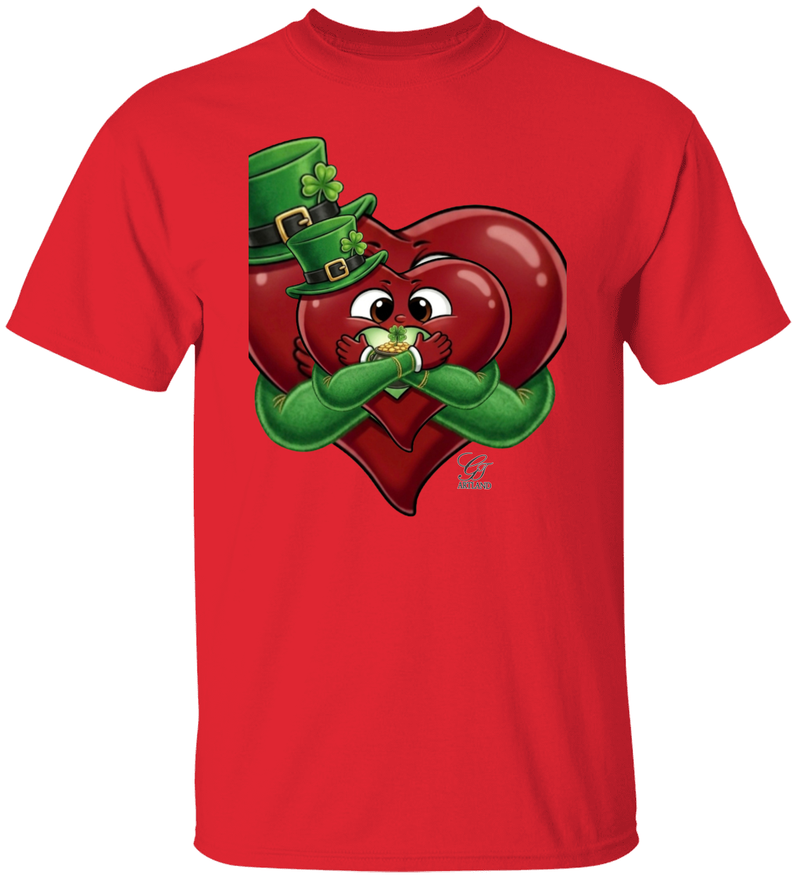 Leprechaun Lovey Heart holding Pot of Gold Lucky Edition Unisex Heavy Cotton Tee by GT Artland