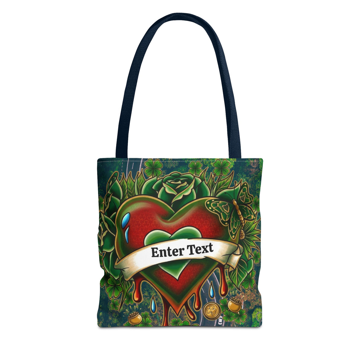 "Lucky Art" Tattoo Heart Urban Shamrock "Custom Text" Nature Splash St. Patrick Theme Designer Tote Bag by GT Artland