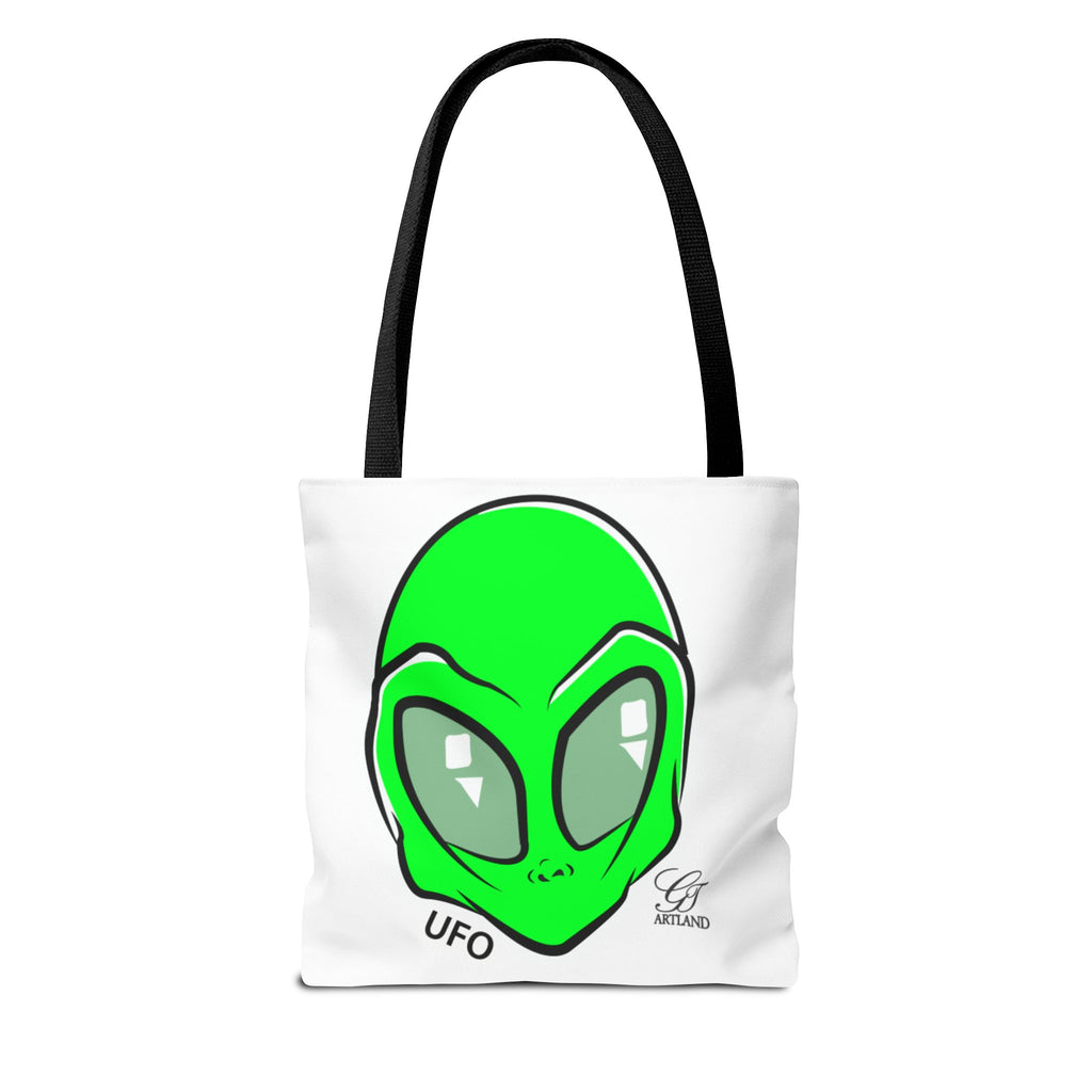 Alien UFO Tote Bag — Green Extraterrestrial Graphic Beach & Market Bag by GT Artland